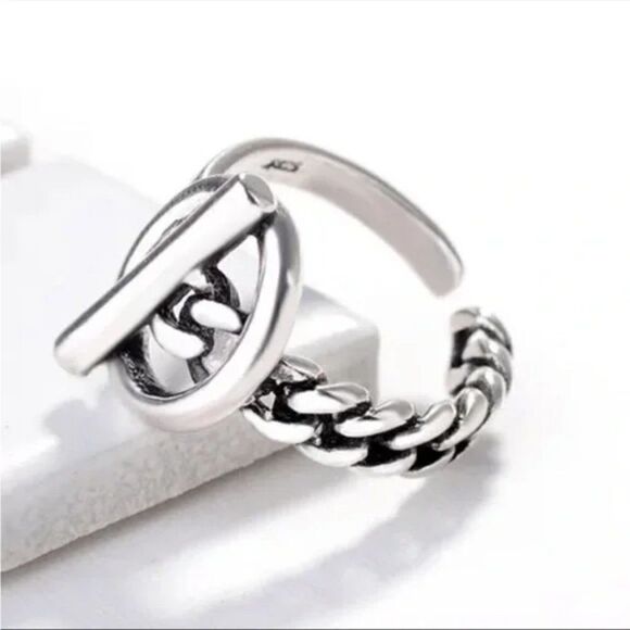 New Toggle 925 Sterling Silver Cuban Chain Ring Adjustable - Picture 3 of 9